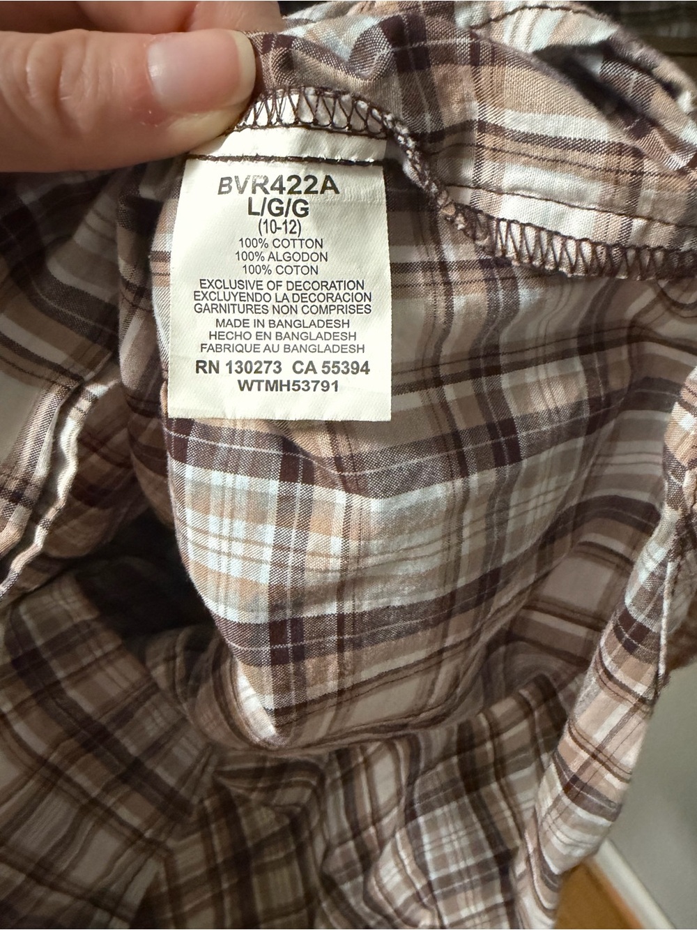 Wrangler Retro Boys Pearl Snap Western Plaid Shirt Brown Blue Size L 10-12 - Picture 4 of 5